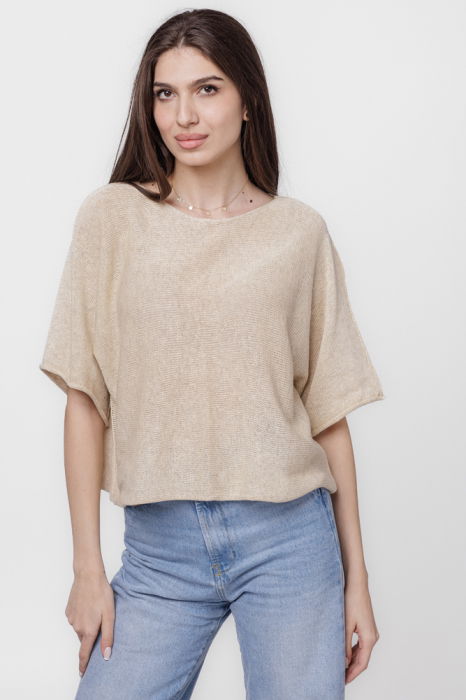 Pulover subtire si versatil cu maneca cazuta din bumbac, fucsia [3]