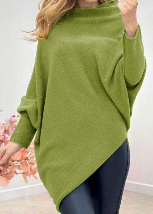 Pulover superversatil cu maneca fluture si colt din vascoza, verde oliv