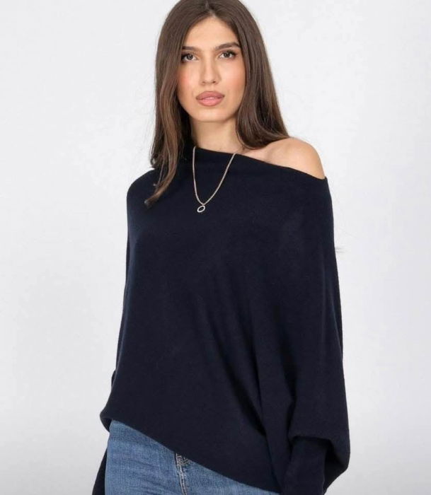 Pulover superversatil cu maneca fluture si colt din vascoza, negru [2]