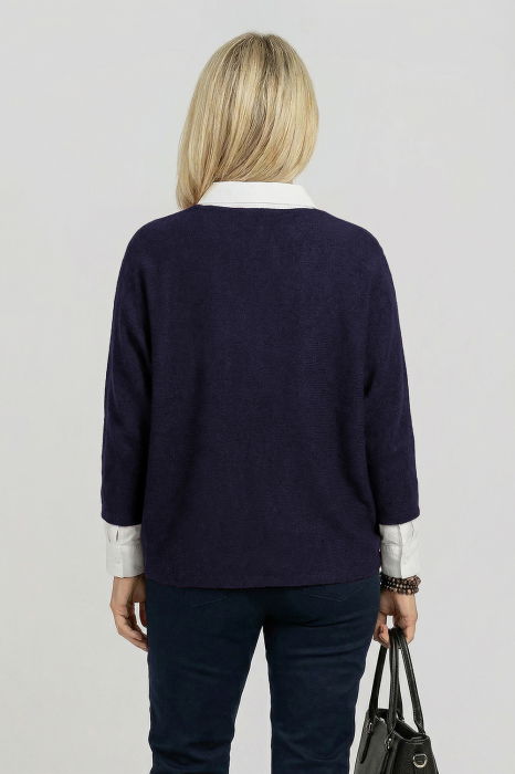 Pulover tip poncho petrecut asimetric, bleumarin [2]