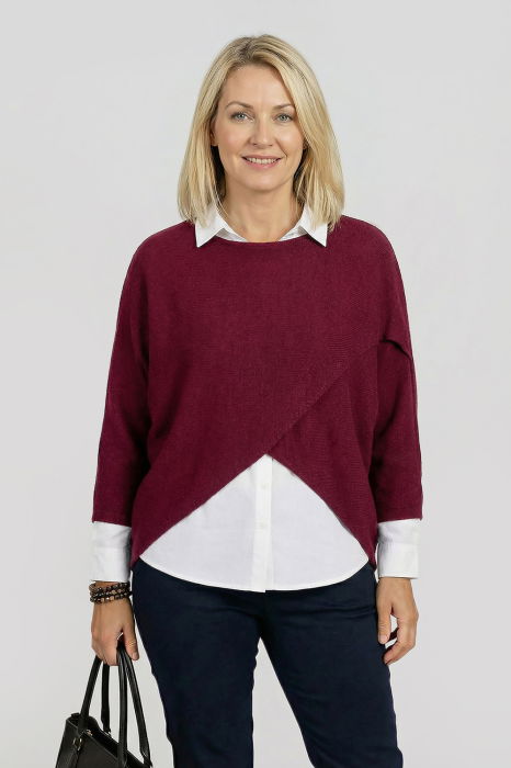 Pulover tip poncho petrecut asimetric, bordo [1]