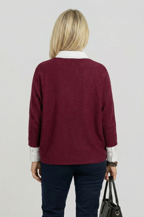 Pulover tip poncho petrecut asimetric, bordo [2]