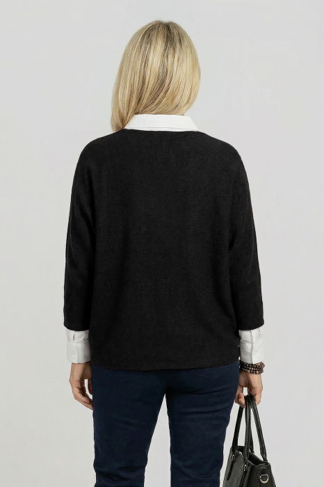 Pulover tip poncho petrecut asimetric, negru [2]