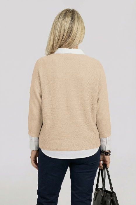 Pulover tip poncho petrecut asimetric, bej [2]