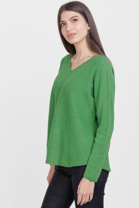 Pulover versatil cu decolteu V, din vascoza, verde [2]