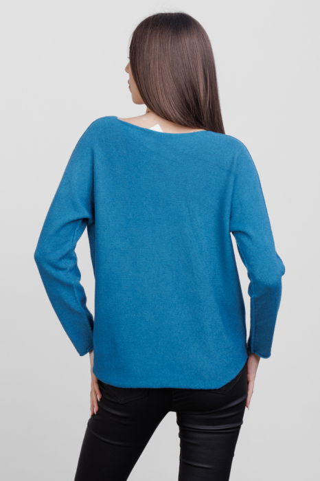 Pulover versatil cu decolteu V, din vascoza, turcoaz [3]