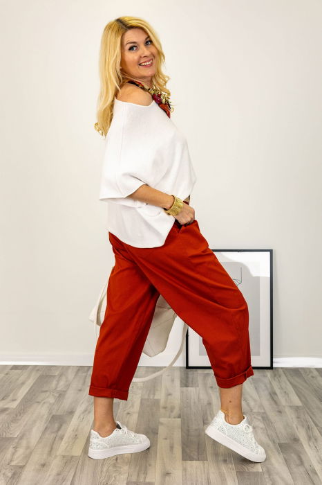 Pulover versatil cu maneca fluture din vascoza, alb [3]