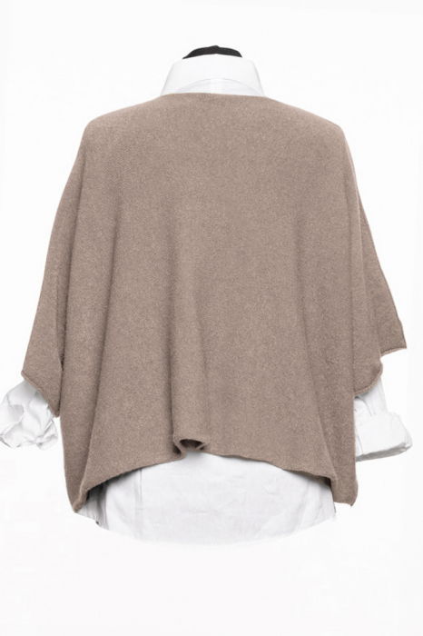 Pulover versatil cu maneca fluture din vascoza, bej inchis [2]