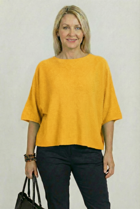 Pulover versatil cu maneca fluture din vascoza, galben turmeric [1]