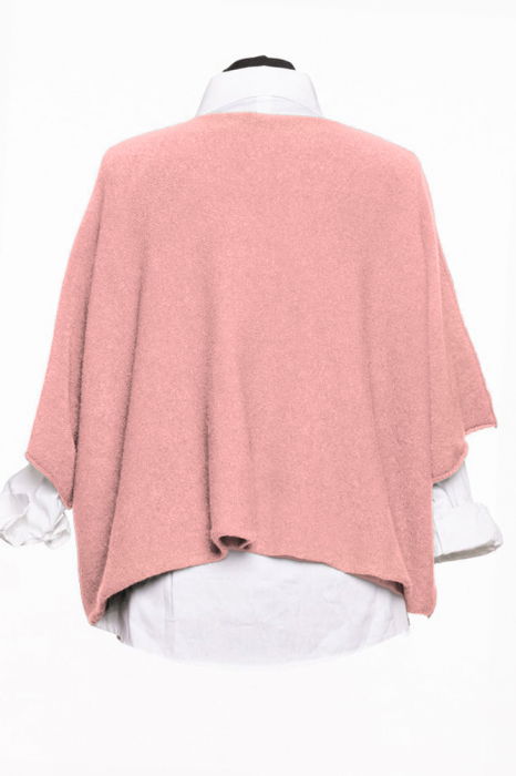 Pulover versatil cu maneca fluture din vascoza, roz prafuit [2]