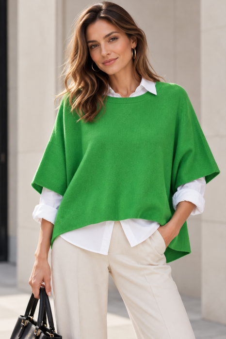 Pulover versatil cu maneca fluture din vascoza, verde — Colecție Damă, Pulovere și cardigane
