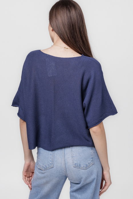 Pulover subtire si versatil cu maneca cazuta din bumbac, bleumarin [3]