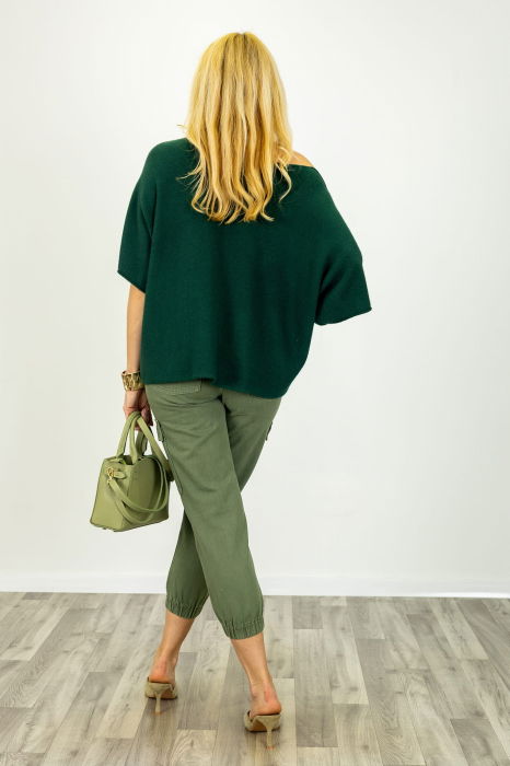 Pulover versatil cu maneca fluture din vascoza, verde inchis [2]