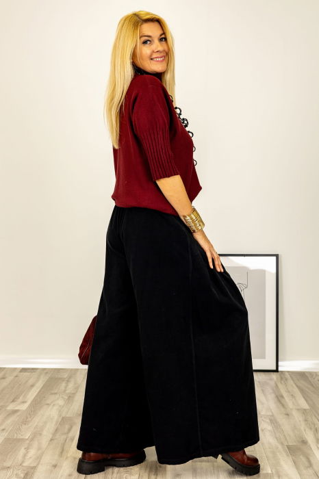 Pulover versatil cu maneci scurte ribbed si guler inalt, din vascoza, bordo [8]