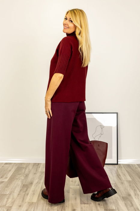 Pulover versatil cu maneci scurte ribbed si guler inalt, din vascoza, bordo [7]