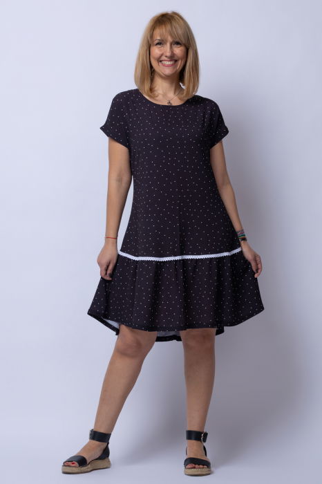 Rochie `A line` midi, cu imprimeu bulinute albe all over [1]