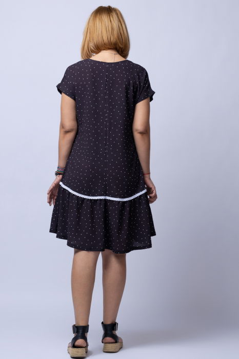 Rochie `A line` midi, cu imprimeu bulinute albe all over [3]