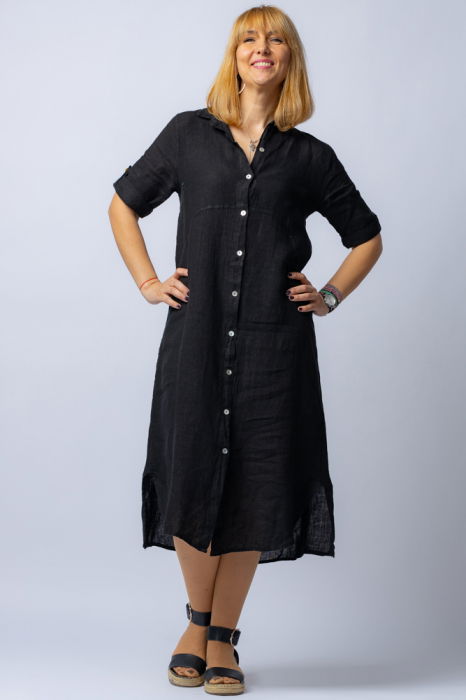 Rochie midi neagra, tip camasa, din in [1]