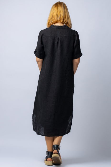 Rochie midi neagra, tip camasa, din in [3]