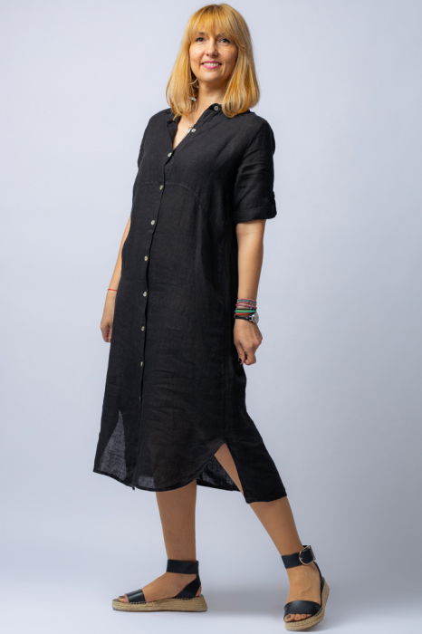 Rochie midi neagra, tip camasa, din in [2]