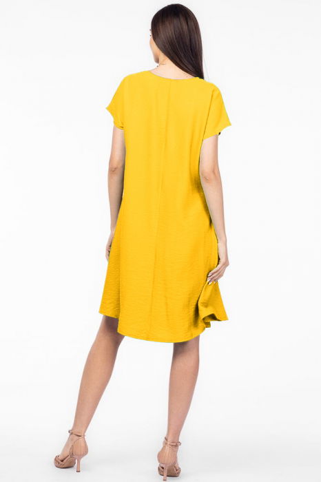 Rochie `A line` galebena din in mercerizat usor creponat, cu imprimeu grafic chip [3]