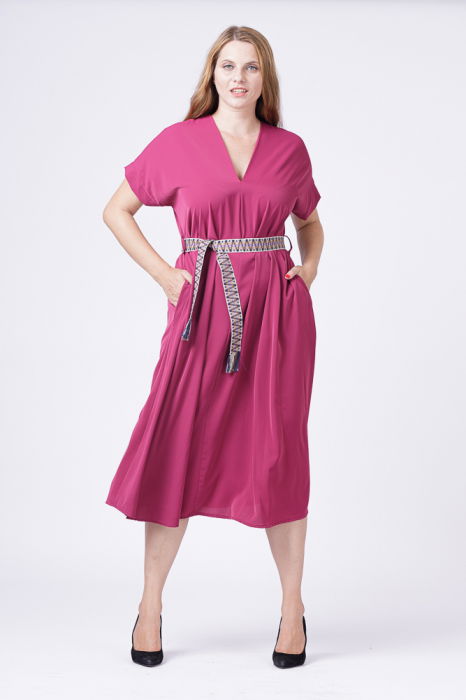 Rochie A-line bordo, cu cordon [3]