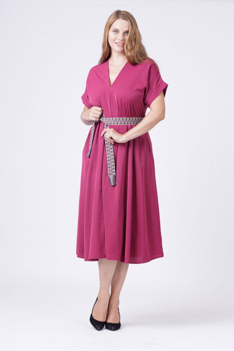 Rochie A-line bordo, cu cordon [2]