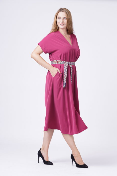 Rochie A-line bordo, cu cordon [4]