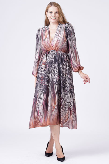 Rochie eleganta cu bust petrecut si imprimeu predominant negru-aramiu [5]