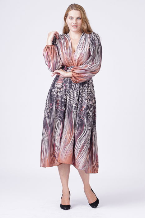 Rochie eleganta cu bust petrecut si imprimeu predominant negru-aramiu [3]