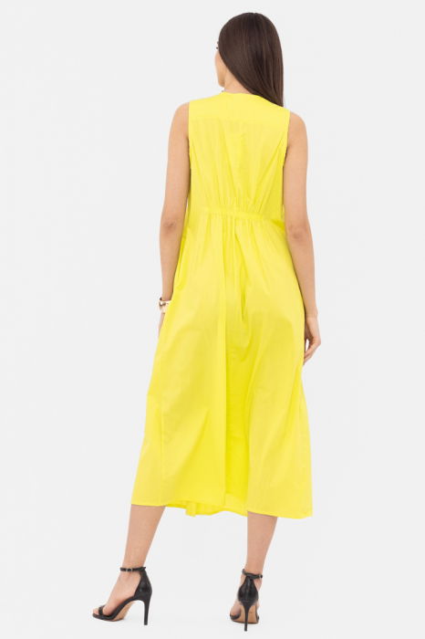 Rochie lunga A-line cu decolteu in V, din poplin de bumbac, verde lime [4]