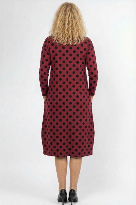 Rochie lalea cu buline embosate si catifelate, din jerseu de bumbac bordo [2]