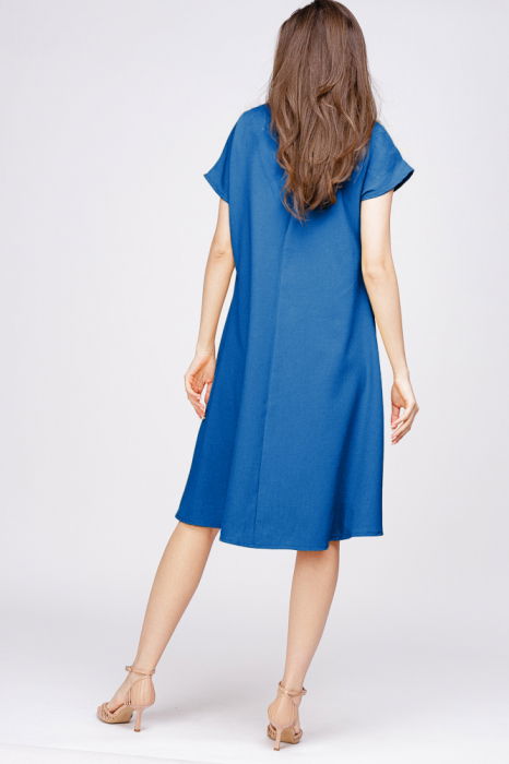 Rochie `A line` din in mercerizat albastra [3]