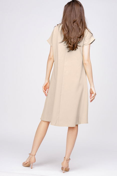 Rochie `A line` din in mercerizat bej, cu imprimeu fluture stilizat [3]