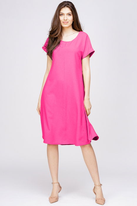 Rochie `A line` din in mercerizat fucsia [1]