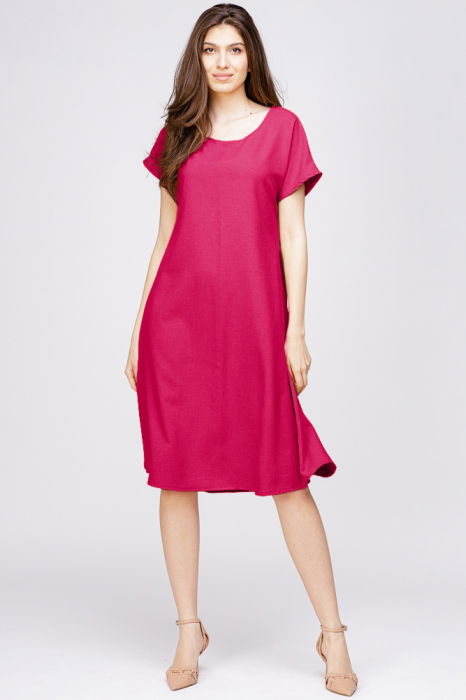 Rochie `A line` din in mercerizat magenta [1]