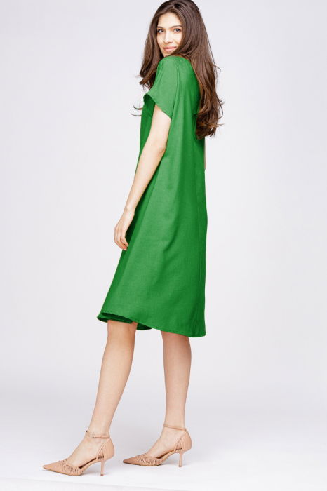 Rochie `A line` din in mercerizat verde crud [2]