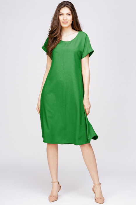 Rochie `A line` din in mercerizat verde crud [1]