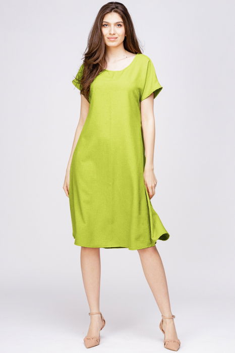 Rochie `A line` din in mercerizat verde lime [1]