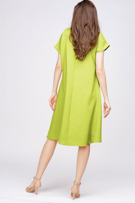 Rochie `A line` din in mercerizat verde lime [3]