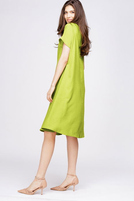 Rochie `A line` din in mercerizat verde lime [2]