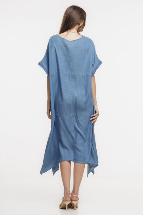 Rochie A-line in colturi, din tencel cu aspect jeans denim, masura mare [4]