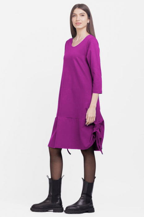 Rochie `A line`, din tricot, cu sireturi laterale, magenta [2]