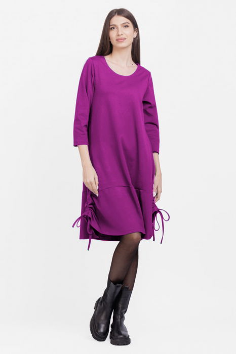 Rochie `A line`, din tricot, cu sireturi laterale, magenta [1]
