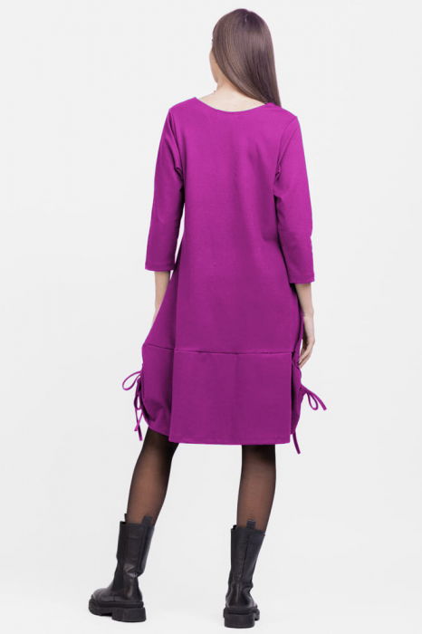 Rochie `A line`, din tricot, cu sireturi laterale, magenta [3]