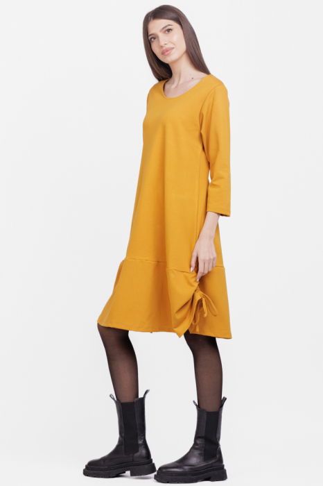 Rochie `A line`, din tricot, cu sireturi laterale, mustar [2]