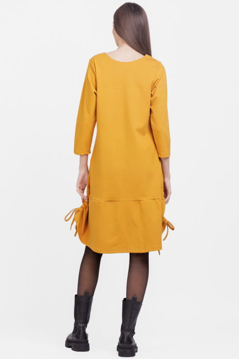 Rochie `A line`, din tricot, cu sireturi laterale, mustar [3]