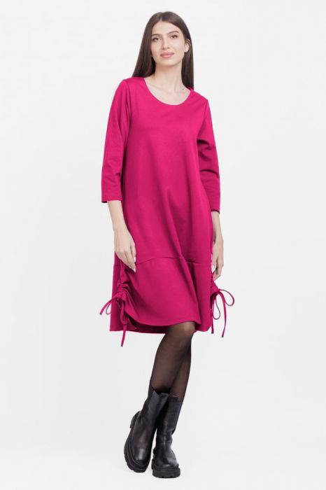 Rochie `A line`, din tricot, cu sireturi laterale, fucsia [1]