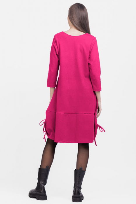 Rochie `A line`, din tricot, cu sireturi laterale, fucsia [3]