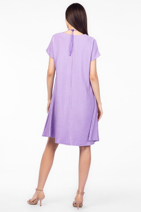 Rochie `A line` lila din in mercerizat, cu imprimeu grafic chip [3]
